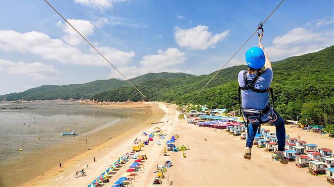 仁川永宗岛高空滑索x海岸铁道自行车x舞衣岛屿体验一日游