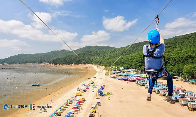仁川永宗岛高空滑索x海岸铁道自行车x舞衣岛屿体验一日游